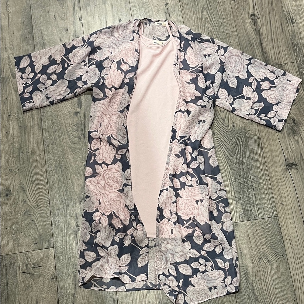 Juniors Wallflower Pink Slip Dress with Kimono
